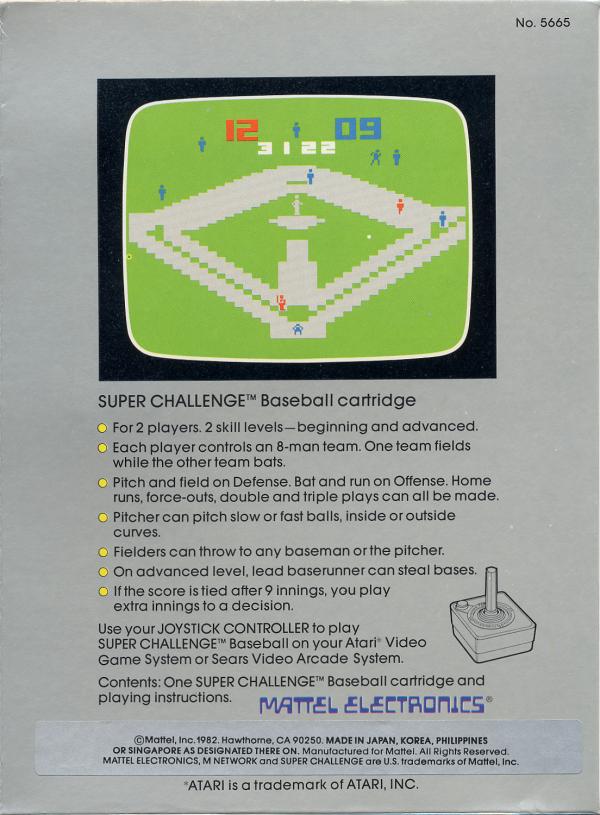 Super Challenge Baseball - Box Back